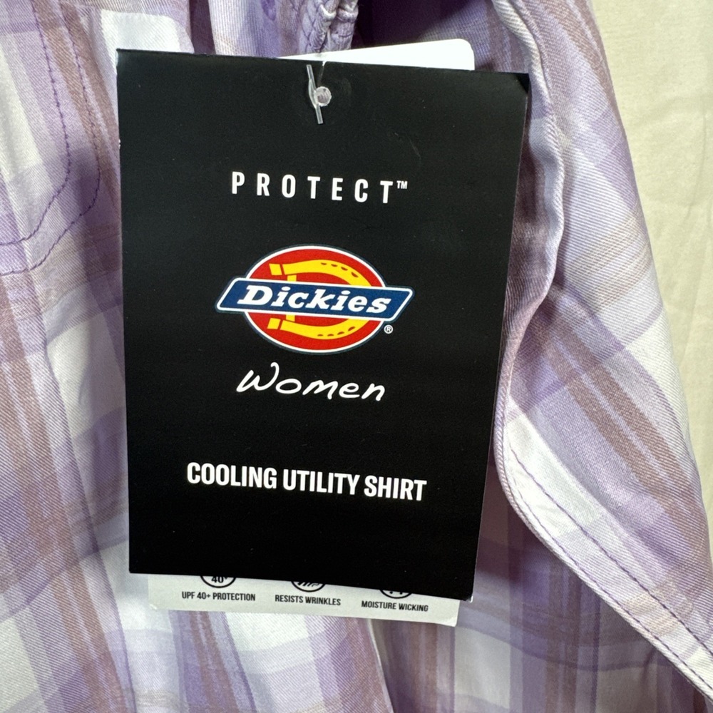 Dickies Snap Shirt Womens M Purple Plaid Cooling Utility Workwear NWT - Picture 2 of 14